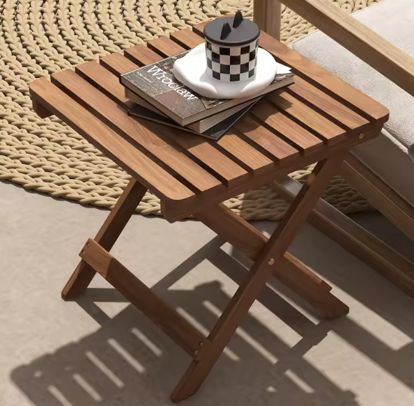 Set van 2 Opvouwbare Acaciahouten Buitentafels – 45x45x45 cm, Compact en Weerbestendig