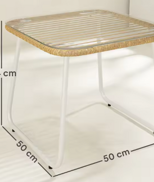Rotan Bijzettafel met Glazen Blad – 50x50x44 cm, Weerbestendig & Stabiel