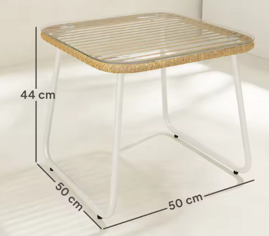 Rotan Bijzettafel met Glazen Blad – 50x50x44 cm, Weerbestendig & Stabiel