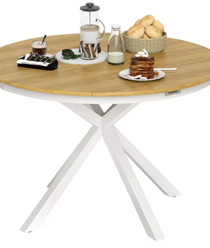 Ronde Tuintafel Ø118 cm – Aluminium & Teaklook, Voor Buiten