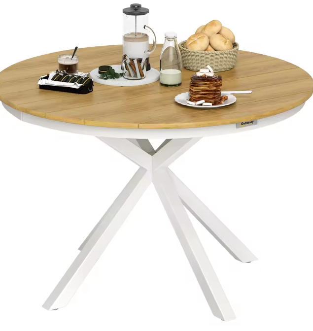 Ronde Tuintafel Ø118 cm – Aluminium & Teaklook, Voor Buiten