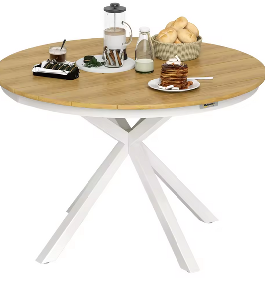 Ronde Tuintafel Ø118 cm – Aluminium & Teaklook, Voor Buiten