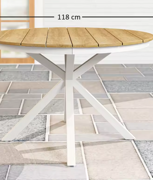 Ronde Tuintafel Ø118 cm – Aluminium & Teaklook, Voor Buiten