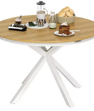 Ronde Tuintafel Ø118 cm – Aluminium & Teaklook, Voor Buiten