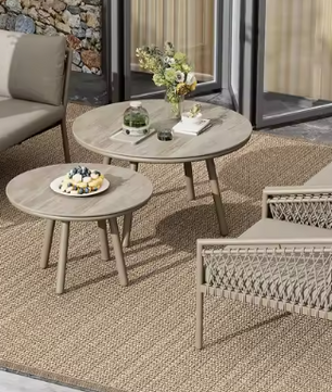 Tuinloungeset van Handgeweven Touw – 2-Zitsbank, Fauteuil, Stoel & 2 Tafels, Incl. Kussens