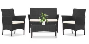 4-delige Rotan Loungeset voor Tuin & Terras – Inclusief Tafel & Kussens, Weerbestendig en Compact
