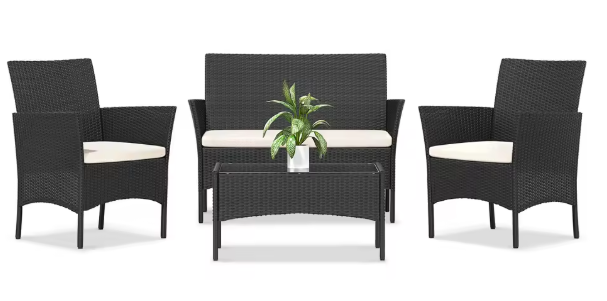 4-delige Rotan Loungeset voor Tuin & Terras – Inclusief Tafel & Kussens, Weerbestendig en Compact