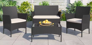 4-delige Rotan Loungeset voor Tuin & Terras – Inclusief Tafel & Kussens, Weerbestendig en Compact