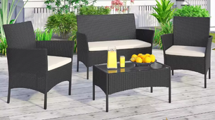4-delige Rotan Loungeset voor Tuin & Terras – Inclusief Tafel & Kussens, Weerbestendig en Compact