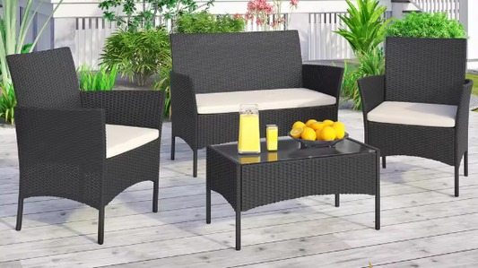 4-delige Rotan Loungeset voor Tuin & Terras – Inclusief Tafel & Kussens, Weerbestendig en Compact