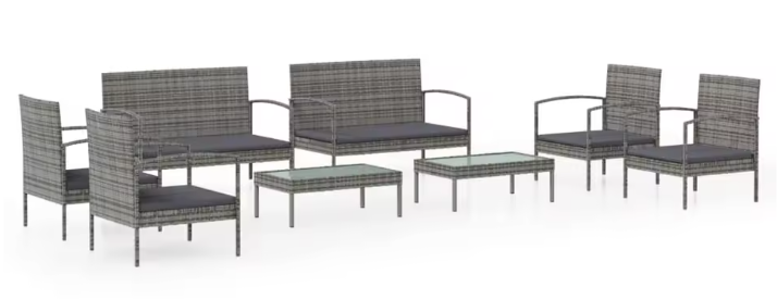 Grijze Polyrotan Loungeset – 4-Delig met Kussens & Stalen Frame