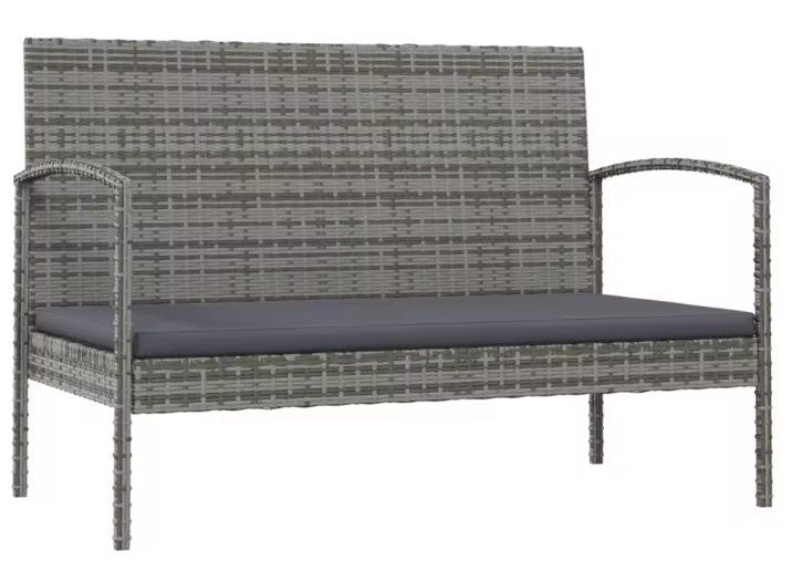 Grijze Polyrotan Loungeset – 4-Delig met Kussens & Stalen Frame