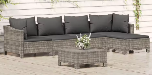 9-delige Grijze Tuinset – Polyrotan Eettafel met 8 Stoelen