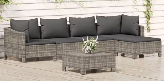 9-delige Grijze Tuinset – Polyrotan Eettafel met 8 Stoelen