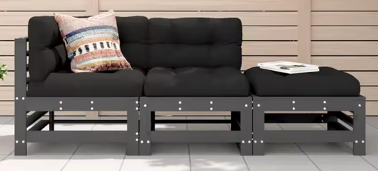 8-delige Houten Loungeset Tuin – Grijs met Kussens & Tafel