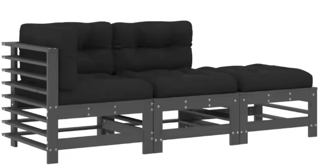 8-delige Houten Loungeset Tuin – Grijs met Kussens & Tafel