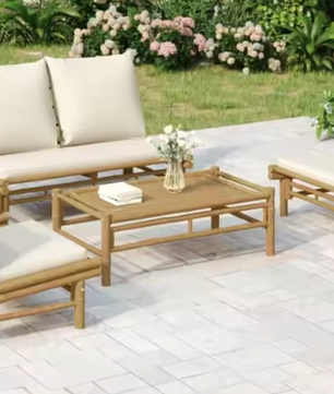 3-delige Bamboe Tuinloungeset – Incl. Crèmekleurige Kussens