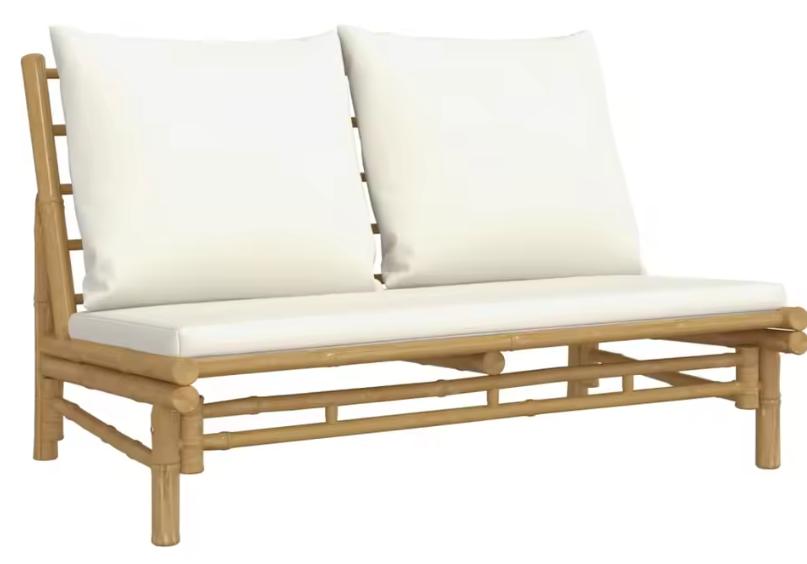 3-delige Bamboe Tuinloungeset – Incl. Crèmekleurige Kussens