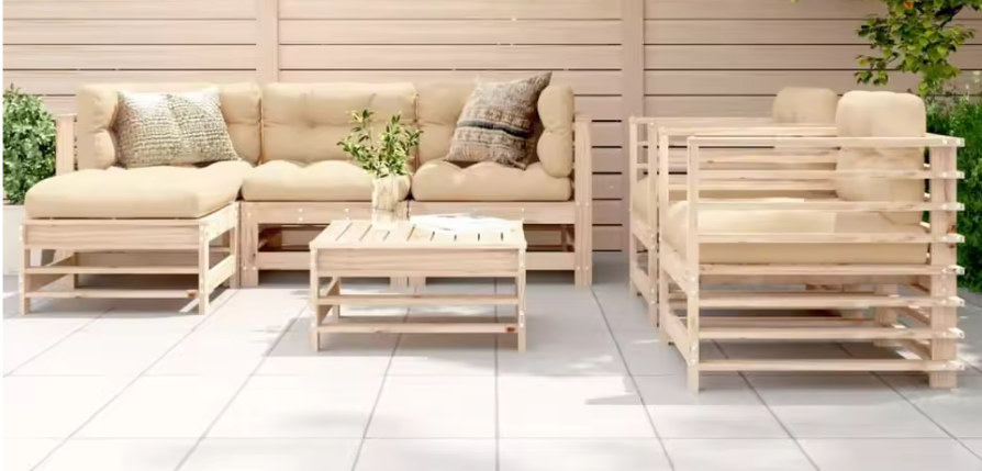 Massief Houten Tuinloungeset – Met Kussens & Natuurlijke Look