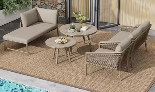 5-delige Tuinloungeset van Touw & Ijzer – Met Kussens en Glazen Tafels