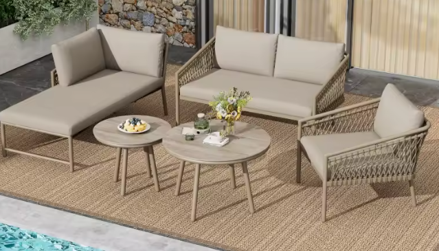 5-delige Tuinloungeset van Touw & Ijzer – Met Kussens en Glazen Tafels