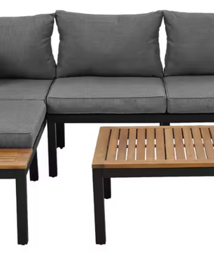5-persoons Tuinlounge Set – Polyrattan Bank & Tafel met Houtlook