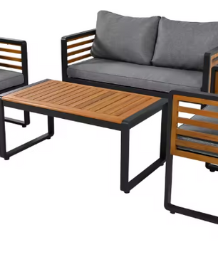 4-delige Tuinloungeset met Acaciahout – Ijzeren Frame & Kussens