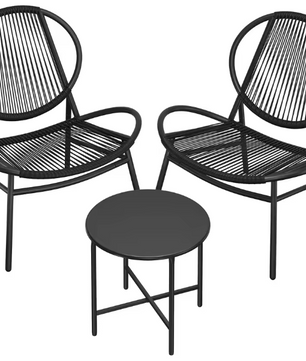 3-delige Balkonset van Polyrattan – 2 Stoelen & Tafel, Modern en Comfortabel