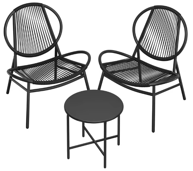 3-delige Balkonset van Polyrattan – 2 Stoelen & Tafel, Modern en Comfortabel