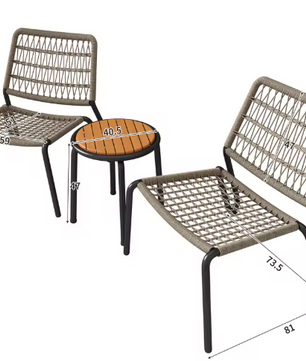 3-delige Bistroset – Stalen Frame, Gevlochten Touw & Acaciahout