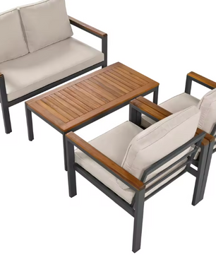 4-delige Tuinlounge Set – Bank, Fauteuils & Tafel met Acaciahout