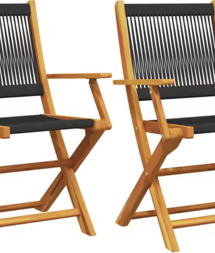 Set van 2 Opvouwbare Tuinstoelen – Zwart Acaciahout & Polypropyleen