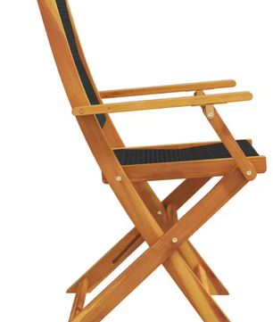 Set van 2 Opvouwbare Tuinstoelen – Zwart Acaciahout & Polypropyleen
