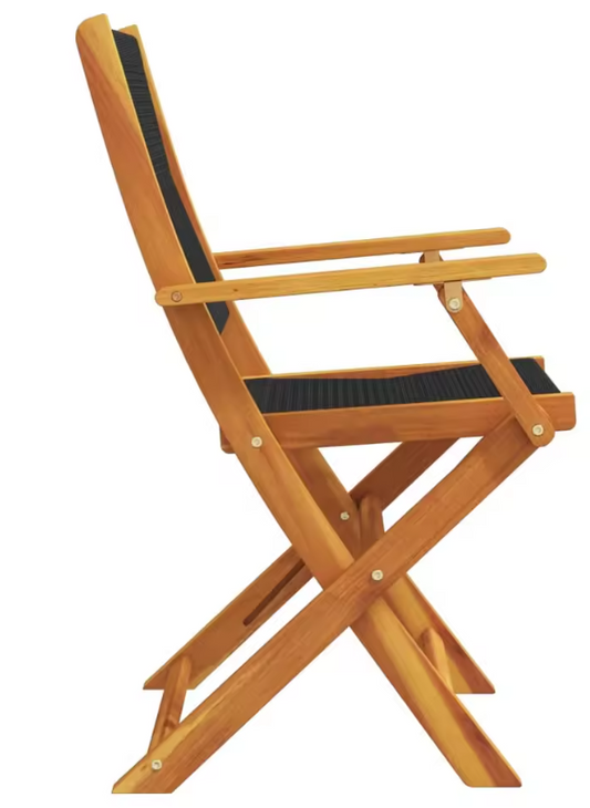 Set van 2 Opvouwbare Tuinstoelen – Zwart Acaciahout & Polypropyleen