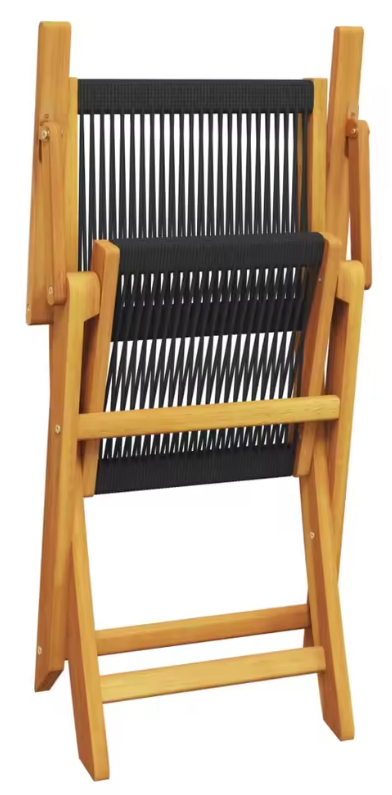 Set van 2 Opvouwbare Tuinstoelen – Zwart Acaciahout & Polypropyleen