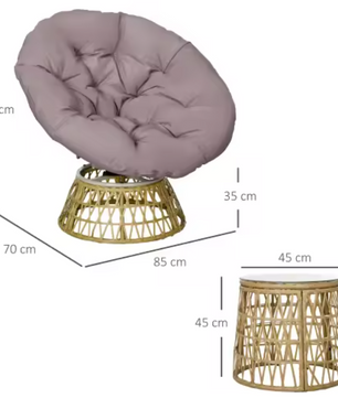 3-delige Rotan Balkonset – Roze Stoelen met Kussens & Glazen Tafel
