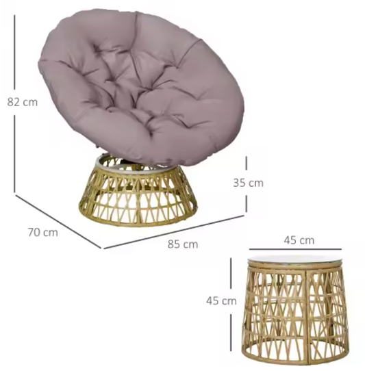 3-delige Rotan Balkonset – Roze Stoelen met Kussens & Glazen Tafel