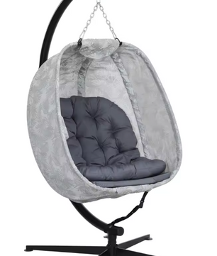 Opvouwbare Eivormige Hangstoel – Outdoor Schommelstoel met Frame & Kussens, Wit