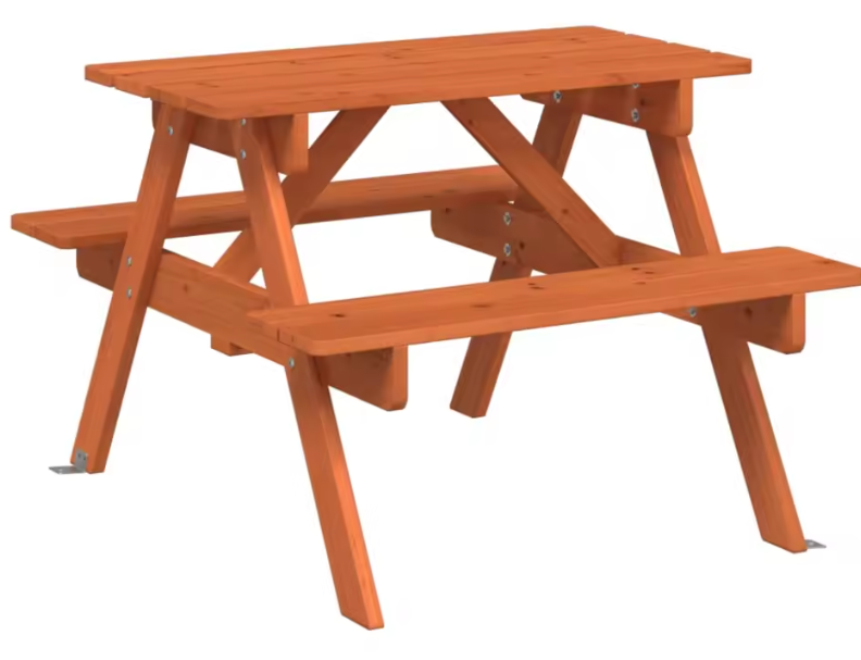 Kinder Picknicktafel met 4 Bankjes – 2-in-1 Tafelset van Massief Dennenhout met Parasolgat