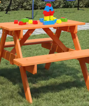 Kinder Picknicktafel met 4 Bankjes – 2-in-1 Tafelset van Massief Dennenhout met Parasolgat
