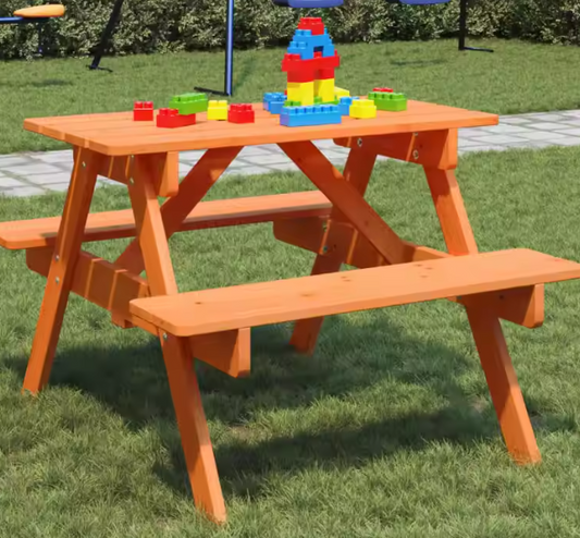 Kinder Picknicktafel met 4 Bankjes – 2-in-1 Tafelset van Massief Dennenhout met Parasolgat