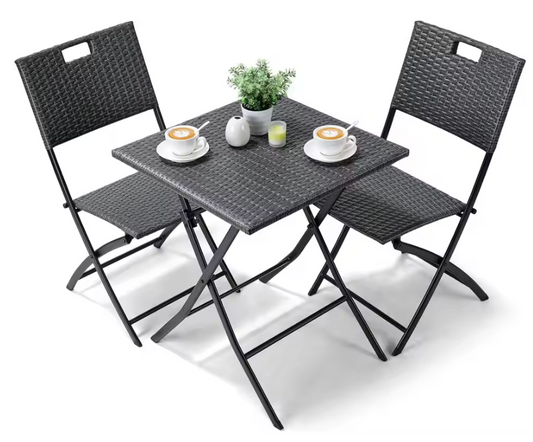 Opvouwbare Balkonset: Tafel + 2 Rotan Stoelen - Ideaal voor Balkon & Camping
