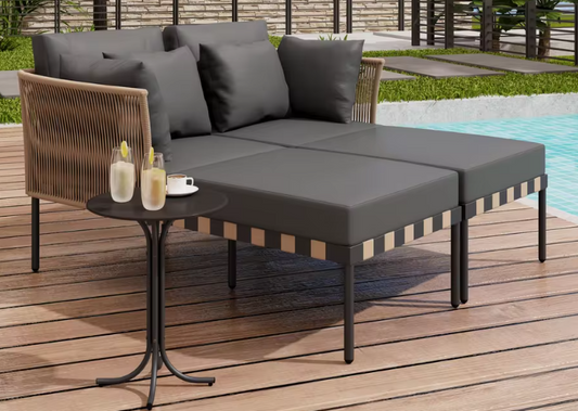Modulaire Tuinbank Set met Tafel & Kussens - Afneembare Hoezen