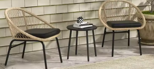 3-Delige Tuinset met Tafel & 2 Stoelen – Weerbestendig Staal & Zachte Kussens, Voor Balkon of Terras