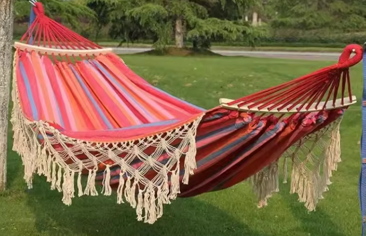 Canvas Hangstoel met Kwastjes – 200×150 cm, Opvouwbaar & Ophangbaar voor Binnen en Buiten