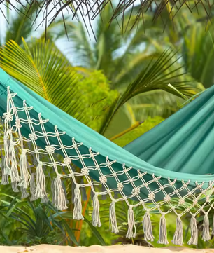 Boho Canvas Hangmat met Kwastjes – 200×100 cm, Opvouwbaar & Comfortabel voor Buiten