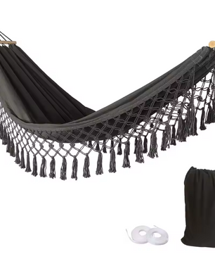 Boho Canvas Hangmat met Kwastjes – 200×100 cm, Opvouwbaar & Comfortabel voor Buiten