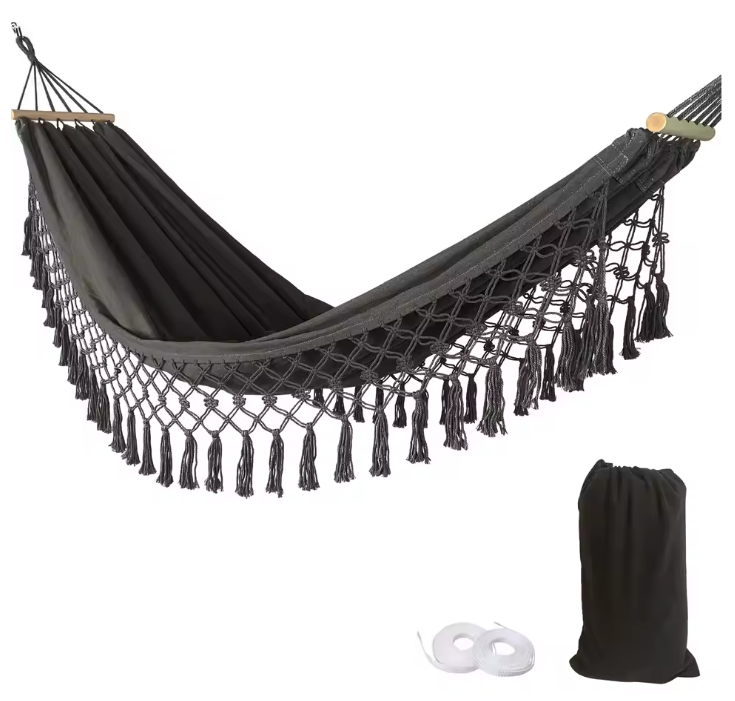 Boho Canvas Hangmat met Kwastjes – 200×100 cm, Opvouwbaar & Comfortabel voor Buiten