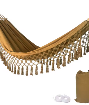 Boho Canvas Hangmat met Kwastjes – 200×100 cm, Opvouwbaar & Comfortabel voor Buiten