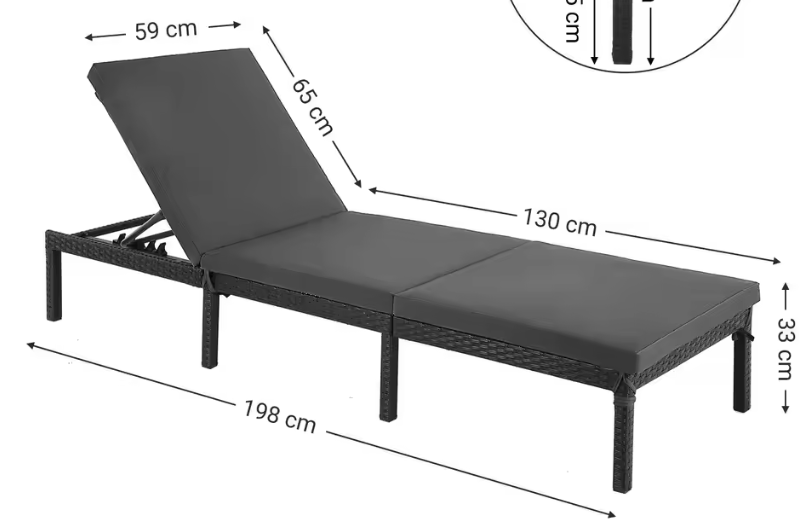 Verstelbare Tuinligstoel met 5 cm Dikke Matras – Rotanlook & Stevig Frame
